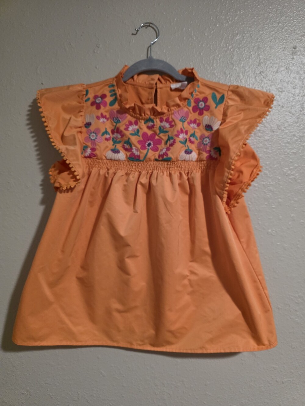 THML Orange Embroidered Flutter Sleeve Top